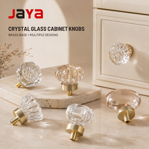 JAYA <strong>Crystal</strong> Glass Cabinet <strong>Knobs</strong> with <strong>Gold</strong> Tone Base Faceted Single Hole Drawer Pulls for Kitchen Wardrobe Dresser Cupboard - Product Image 1