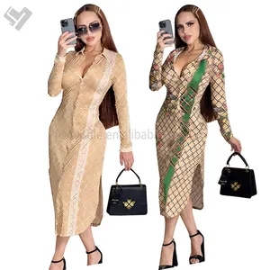 2023 nuovo arrivo autunno donna Designer stampa camicetta a maniche lunghe abito camicia di lusso abbottonato elegante Maxi abito autunnale