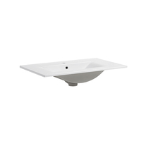 Lavabo Rettangolare Moderno in Ceramica Bianca per Bagno, Montaggio a Parete, con Foro Singolo per Rubinetto, per Hotel e Ospedali, Anello di Troppopieno Incluso