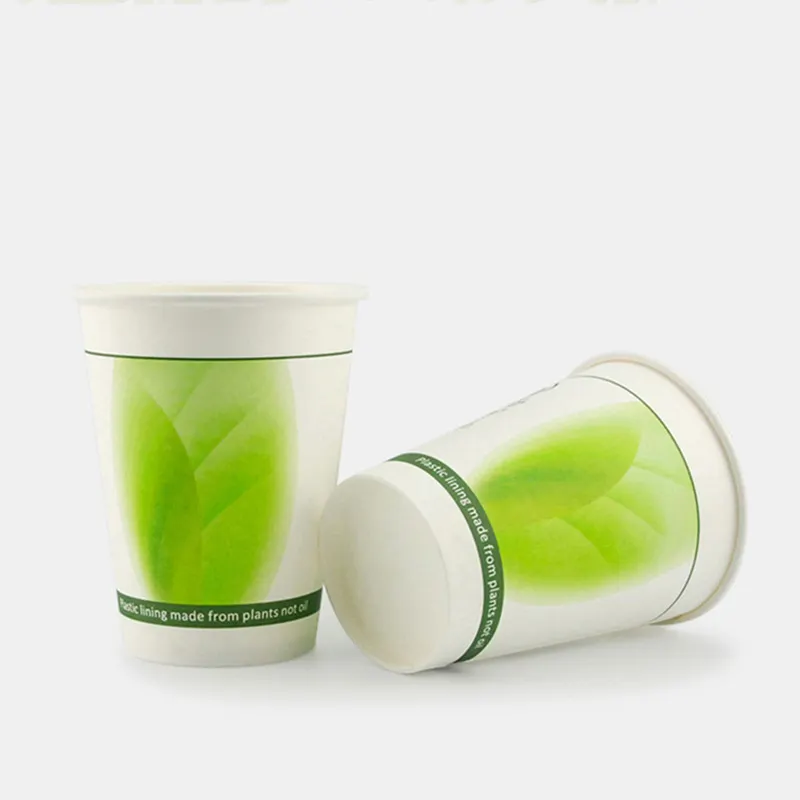 Bicchieri di carta PLA da 8 once 12 once 16 once tazza da caffè biodegradabile bicchiere di carta compostabile con coperchio