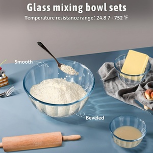 Cute Crystal Glass Mixing Bowls Set <b>Large</b> Salad Bowls Lids Dishwasher Safe Storage <b>Bins</b> for Cooking Baking Prepping - Product Image 3