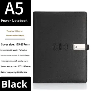 Set de portátil con carga inalámbrica, batería externa personalizada con unidad USB, cuaderno de negocios de hojas sueltas con posibilidad de imprimir logotipo - Product Image 6