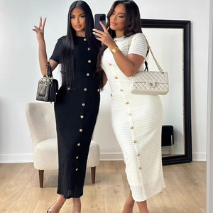 King Mcgreen Star gaun ketat wanita, gaun pesta berkancing sebaris lengan pendek model baru 2025 - Product Image 1