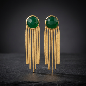 Boucles d'oreilles pendantes en argent avec pierre d'onyx vert, serties de plaqué or et rhodium, classiques pour enfants, anniversaire, vente en gros, faites à la main - Product Image 3