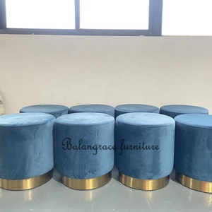 Modern Style <strong>Blue</strong> <strong>Velvet</strong> Cushion and Metal Tripod Home Living Room Wedding Event Furniture Ottoman <strong>Footstool</strong> - Product Image 3