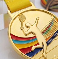 Médaille de badminton personnalisée avec logo en or, alliage de zinc, moulage 3D, faible MOQ, vente en gros, médaille de sport personnalisée pour tournoi