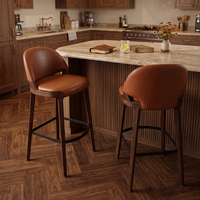 Tabouret de bar en bois de frêne importé avec base solide, revêtement en cuir de qualité supérieure et assise rembourrée en mousse haute densité pour bar