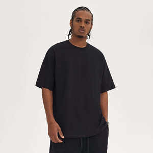 T-shirts pour hommes de haute qualité, 100% coton, tricotés, avec logo personnalisé, design uni, lavés, coupe oversize, épaules tombantes - Product Image 3