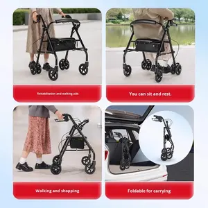 הליכון מתקפל נייד מפלדת פחמן גבוהה, עמיד בפני קורוזיה, עם מושב למבוגרים, לטיפול בריאותי וסיוע בהליכה, OEM ODM - Product Image 3