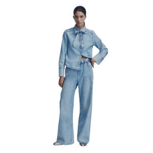 เสื้อเชิ้ตเดนิมลำลองแบบกระดุมสำหรับผู้หญิง ผลิตจากวัสดุที่เป็นมิตรต่อสิ่งแวดล้อม ระบายอากาศได้ดี แขนยาว ทันสมัย น้ำหนักเบา เหมาะสำหรับใส่ในชีวิตประจำวัน รับผลิตแบบ OEM ODM - Product Image 4