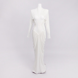 Nuovo <span class=keywords><strong>Abito</strong></span> Formale <span class=keywords><strong>Invernale</strong></span> Bianco con Pieghe a Cuore 3D, Vestito <span class=keywords><strong>Lungo</strong></span> Elegante da Sera con Vita Stretta - Product Image 1