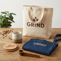 Kit de Marchandises Personnalisées pour Café - Tablier en Denim pour Barista, Tasse en Céramique, Sac en Toile, Ensemble Cadeau avec Logo