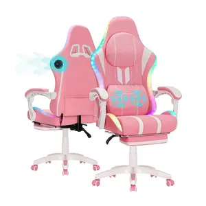 Charge maximale 400lbs Adultes Pc Chaise ergonomique Rose Rosa Gaming Stoel Coussin épaissi Ca Chaise de jeu avec fonction de massage à 7 points