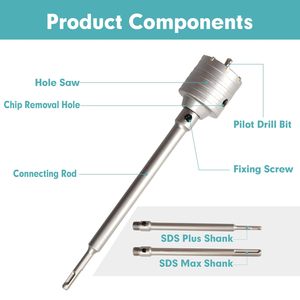 Kit de 9 scies cloches pour maçonnerie et béton, 300 mm SDS Plus et tige de fixation, ensemble pour acier de haute qualité et garantissant la durabilité - Product Image 2