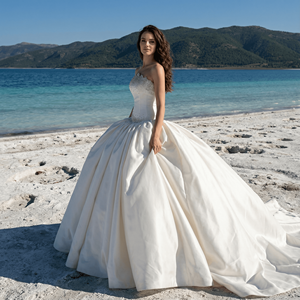 Robe de mariée élégante Xs254 avec corsage perlé et jupe de bal en satin Jancember - Product Image 1