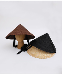 Chapeau <span class=keywords><strong>de</strong></span> paille conique style rétro français pastoral antique à large bord pour femme, idéal pour la plage, les vacances et les photos, avec sangle à nouer, tissé à la main - Product Image 6