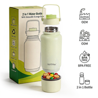 Bouteille d'eau isotherme en acier inoxydable 32 oz, double paroi intérieure et extérieure, couvercle à double ouverture, compartiment de rangement inférieur amovible, OEM ODM