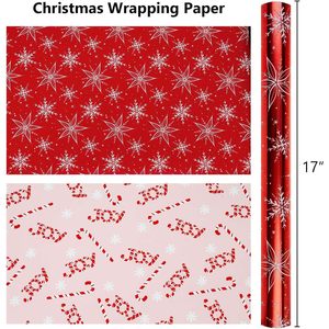 MAYPLUSS Red Christmas Wrapping Paper Roll 17in X 33ft Double Side Snowflake Design Anti Curl Gift Craft Use - Product Image 4
