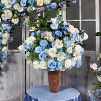 Boules de fleurs artificielles réalistes blanches et bleues pour décoration de lieux de mariage, arrangements d'arche d'angle, Saint-Valentin