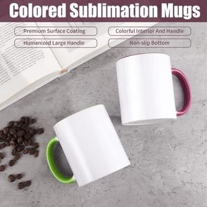Mug en céramique 11 oz personnalisable avec logo DIY, transfert thermique blanc, intérieur et poignée colorés, avec revêtement pour sublimation - Product Image 2