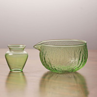 Ensemble de bol et support à matcha en verre texturé Chawan Matcha Bols à fouet pour thé vert Bol à thé transparent avec bec verseur