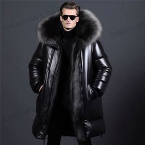 <span class=keywords><strong>Manteau</strong></span> d'hiver en cuir et duvet pour <span class=keywords><strong>homme</strong></span>, épais, mi-<span class=keywords><strong>long</strong></span>, à <span class=keywords><strong>capuche</strong></span>, avec faux col en <span class=keywords><strong>fourrure</strong></span> de renard, grandes tailles, vente en gros pour fabricants de vêtements - Product Image 6