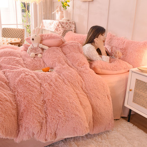 Bán Buôn Bộ Đồ Giường Đặt Sang Trọng Comforter Màu Hồng Fluff Váy Duvet Bộ Đồ Giường Bộ Sưu Tập Tấm Ga Giường Đặt 4 Miếng - Product Image 6