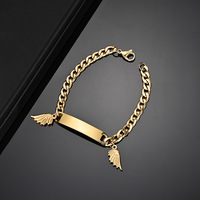 Brazalete de Acero Inoxidable 304, Chapado en Oro de 18K, Resistente al Agua, con Grabado de Logotipo y Nombre Personalizado, Diseño de Alas y Corazón