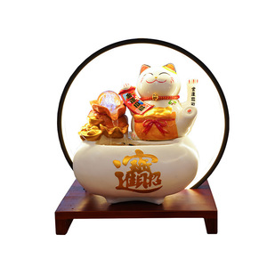 Lucky <b>Cat</b> Water Fountain Feng Shui Ornament Resin Ceramic Round Chinese New Year <b>Gift</b> Desk Supplies - Product Image 5
