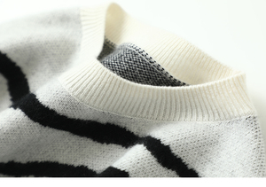 Designer produttore girocollo Trendy top lavorati a maglia autunno a righe moda inverno nero bianco Zebra modello Pullover <span class=keywords><strong>maglione</strong></span> donna - Product Image 3