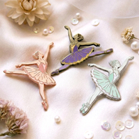 Ensemble de broches en émail souple Danseuse de ballet, Or rose avec poudre de perle et Bronze antique avec paillettes violettes, Broches en métal