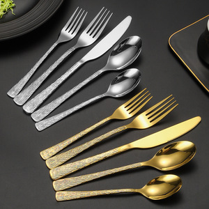 Golden Tree Texture Handle Stainless Steel Knife Fork Spoon Set Dishwasher Safe Western Steak Cutlery Party <b>Dinnerware</b> - Product Image 3