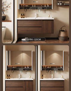 Walnut-colored bathroom cabinet smart <b>mirror</b> cabinet white washbasin hanging cabinet body - Product Image 6
