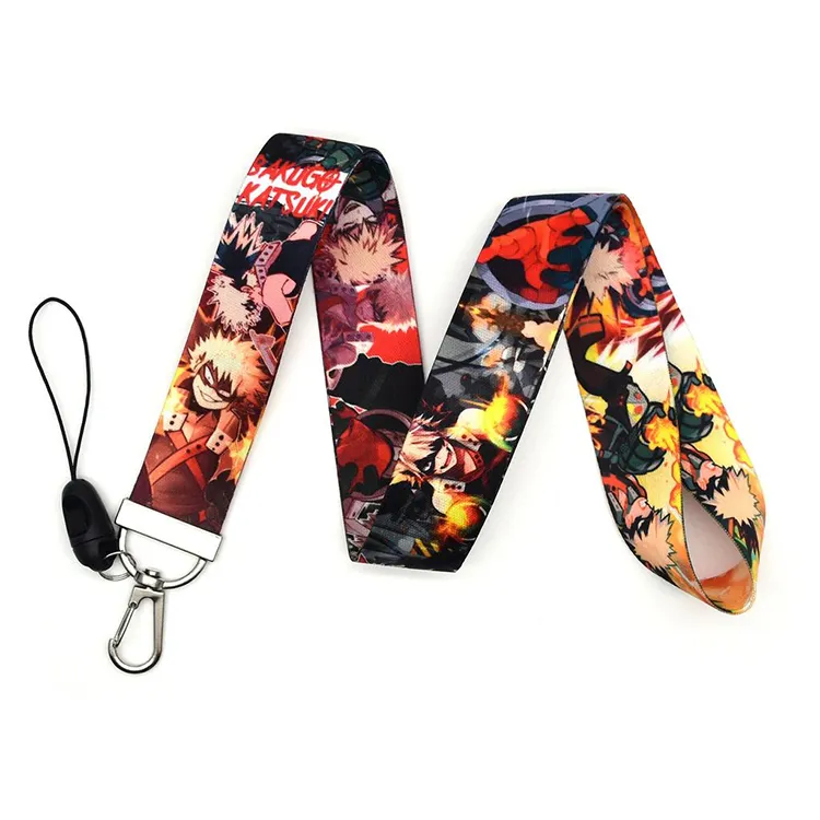 Cell Phone Id Card Holder Neck Strap Breakaway Dye Sublimation Printed Anime Pink Polyester Lanyard With Logo Custom