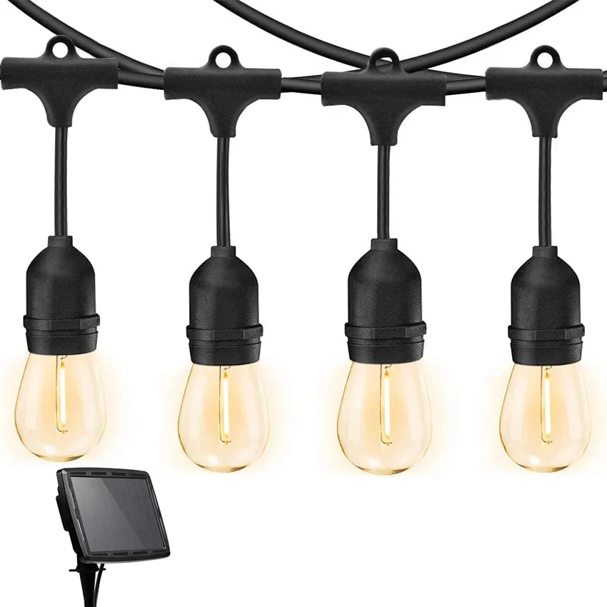 Guirlande lumineuse de guirlande de feston solaire menée extérieure de prix usine avec 15 ampoules incassables d'Edison pour l'éclairage décoratif de vacances