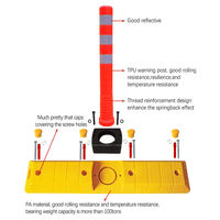 Poteau de signalisation routière flexible en TPU réfléchissant avec base jaune pour la sécurité des parkings, des allées et comme délimiteur de voies.