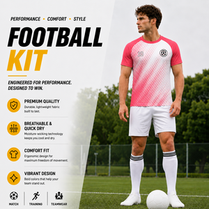 Servizio Personalizzato OEM: Set Uniforme da <span class=keywords><strong>Calcio</strong></span> in Rete Rosa con Numero e Logo Personalizzati, Kit di Allenamento per Club - Product Image 1