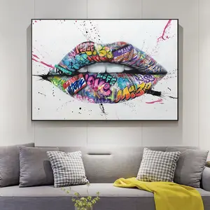 Pintura Pop de arte moderno para pared, cuadro de lienzo con labios labiales, decoración para el hogar y la sala de estar