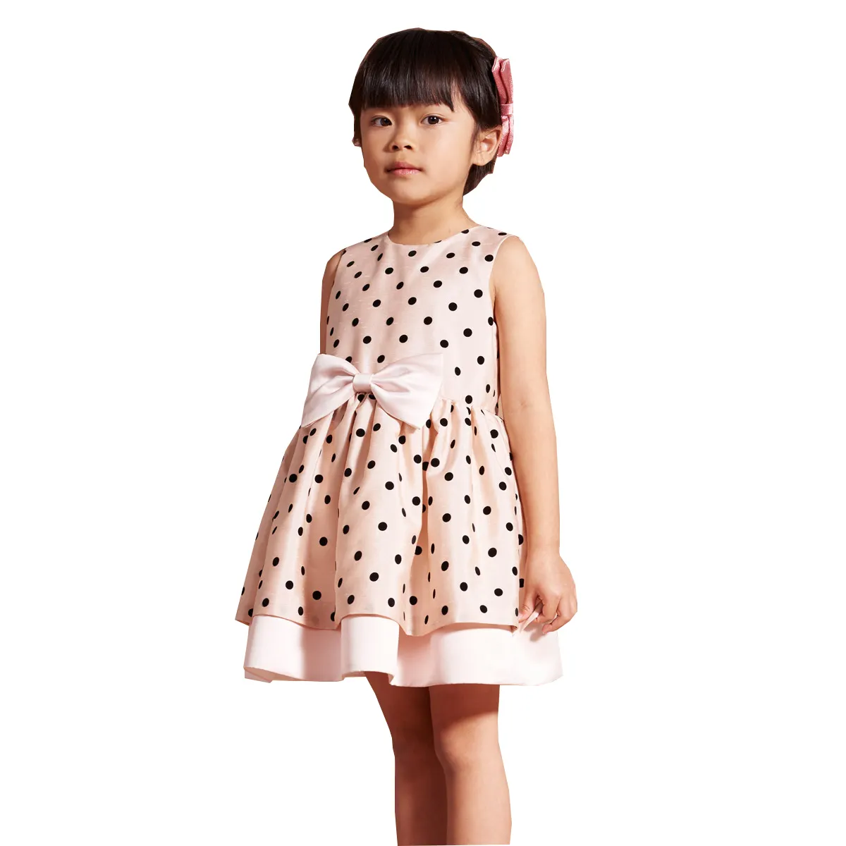 OEM ODM Sleeveless New Style Summer Dres For Girl Girls' Dot Dresses With Big Bow In Front Girl Clothing Factory