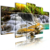 Peintures murales modernes personnalisées en gros pour la décoration intérieure, ensemble de 5 tableaux décoratifs en toile, impression de paysage abstrait avec cascade