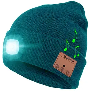 Casque d'écoute intelligent sans fil Bluetooth 5.0, tricoté Musical, led, bonnet lumineux, casque d'écouteurs, casquette pour haut-parleur