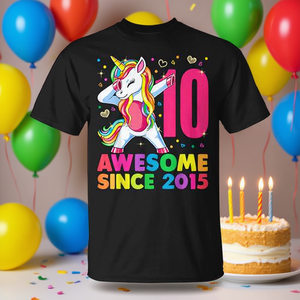 Camiseta Unicorn Dabbing para el 10º cumpleaños para niños, manga corta, cuello redondo, estampado digital, ropa de fiesta - Product Image 3
