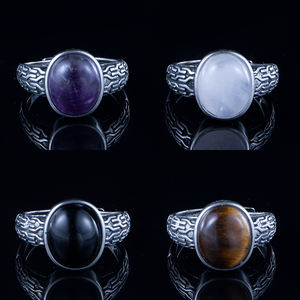 Natuursteen Amethist Obsidiaan Tijger-Eye Clear Quartz Retro Stijl Koperen Ringen Voor Mannen Vrouwen Edelsteen Sieraden - Product Image 1