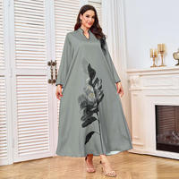Robe longue élégante à imprimé floral noir, robe arabe Abaya pour femmes, nouveau motif, robe ample