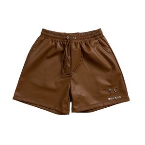 Pantalones Cortos THUG CLUB Vintage de Calle, Logotipo Metálico, Cuero PU, Pantalones Cortos Holgados con Cordón, Pantalones Casuales de Cuero PU para Hombre - Product Image 6