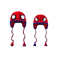 PARTYMENT Party Festive Red Superhero Spider Beanie Adultos Niños Hombres Divertido Invierno Sombrero de ganchillo hecho a mano con pompón