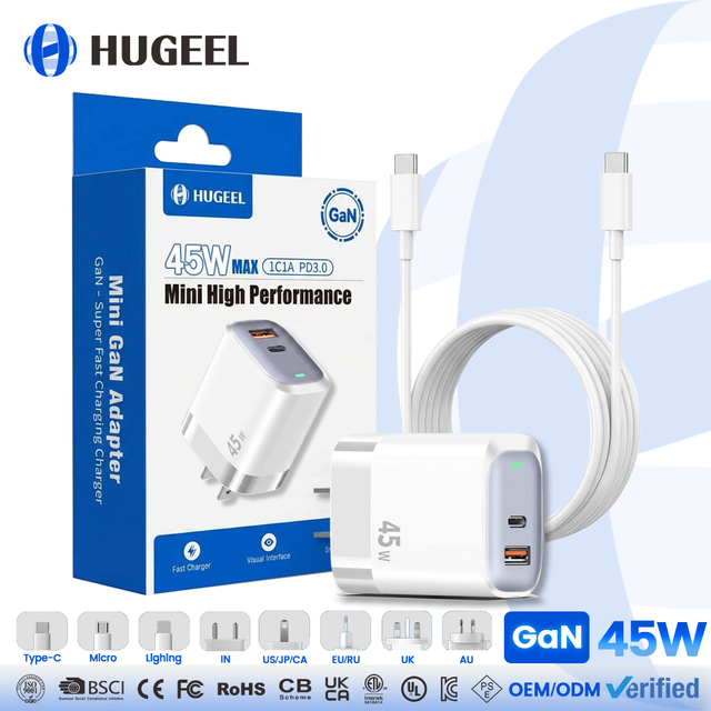 Wholesale Mini 45W GaN Charger Type-C Adapter PD Fast Charging FCC Portable USB-C Charger for Phone Laptop Charger Cable Kit