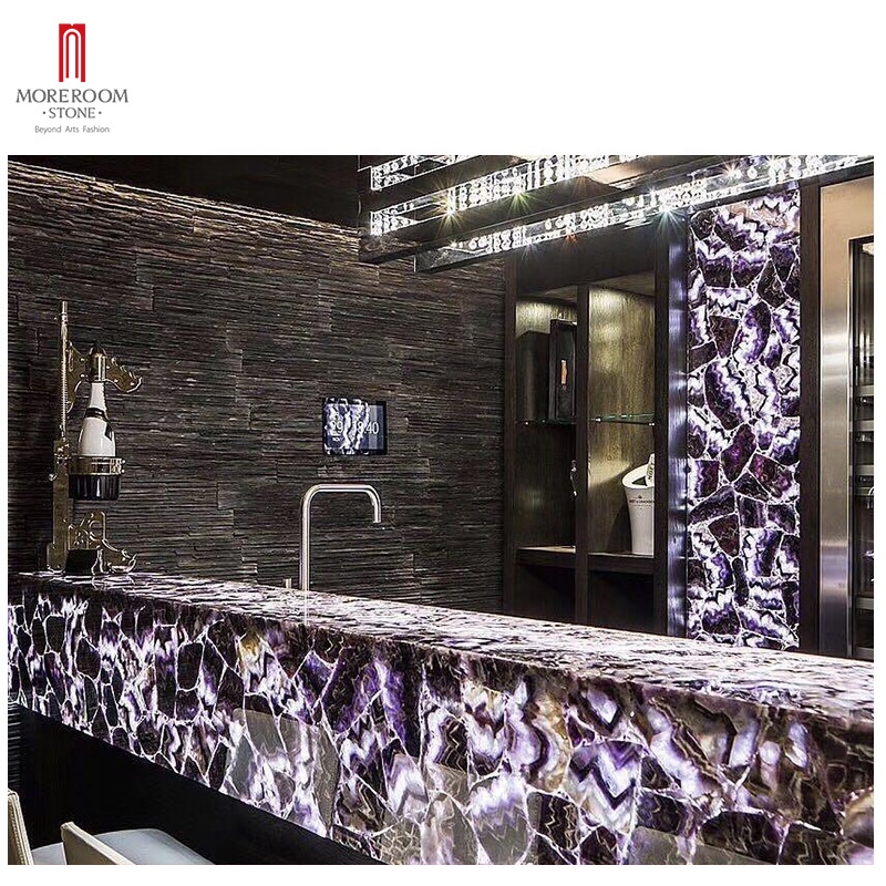 Backlit Purple Crystal Amethyst for Bar Counter Tops