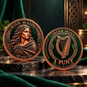 Moneta Commemorativa Bifacciale Placcata in Rame Rosso con Motivo Irish <span class=keywords><strong>Maiden</strong></span> e Arpa Celtica, Collezione della Moneta Irlandese - Product Image 1