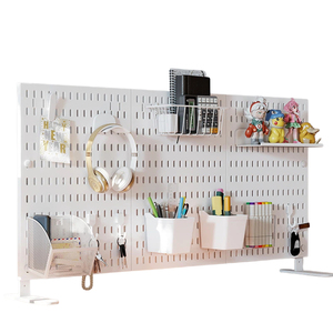 Support organisateur de <span class=keywords><strong>bureau</strong></span> en panneau perforé, sans perçage, pour comptoir de <span class=keywords><strong>bureau</strong></span>, cuisine, chambre, rangement, étagère murale robuste avec crochets - Product Image 6
